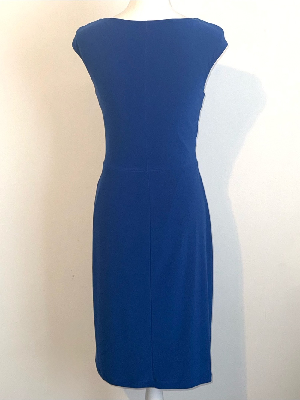 Lauren Ralph Lauren Blue Ruched Twist Sheath Dress Size 8 Midi Career Cocktail - Picture 4 of 8